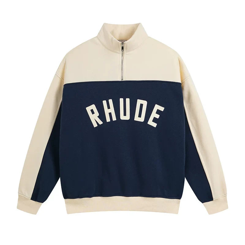 Rhude Contrast Half Zip Velvet Oversized Hoodie