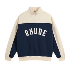 Rhude Contrast Half Zip Velvet Oversized Hoodie
