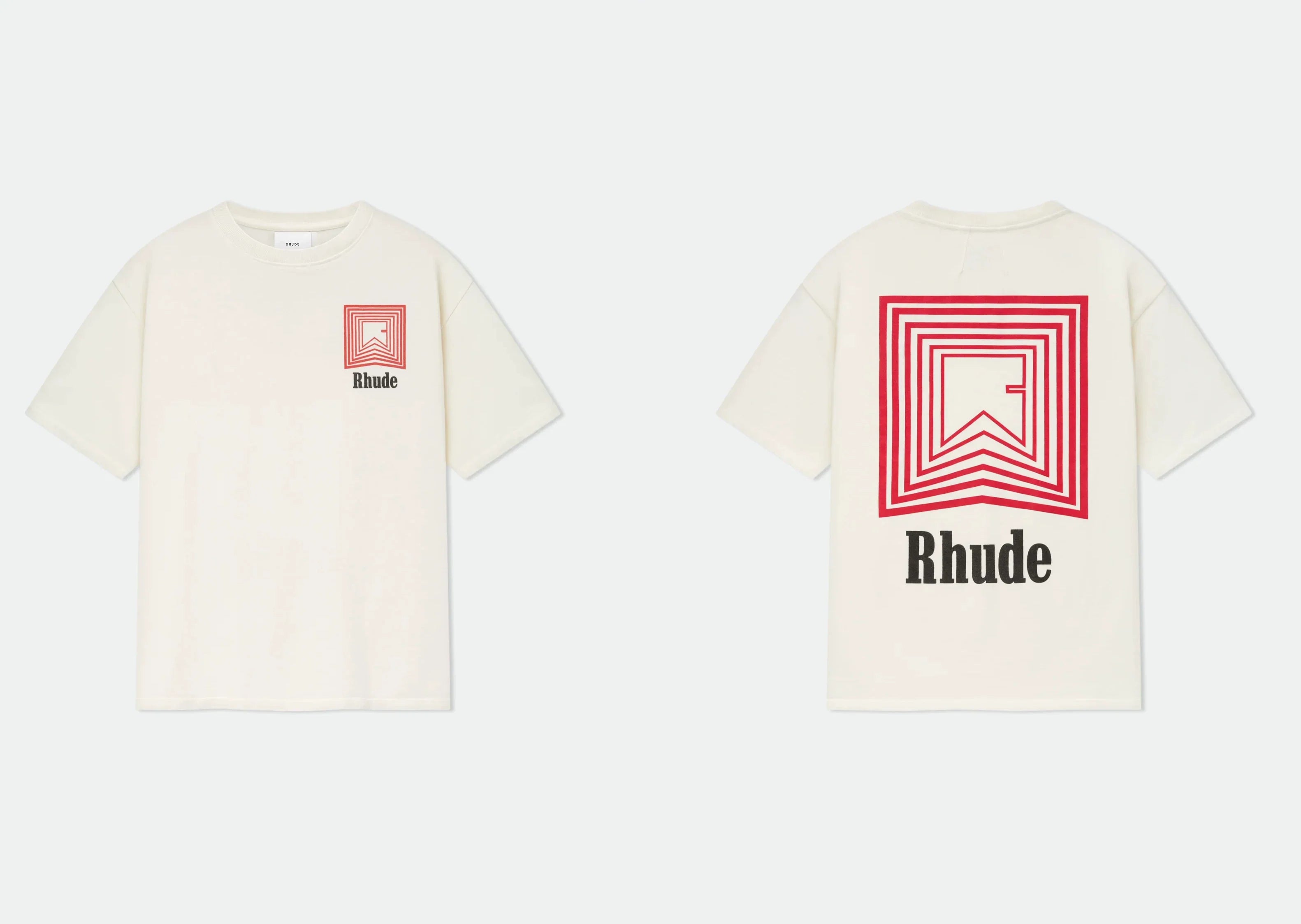Rhude Red Layered Square Graphic Front & Back Oversized T‑Shirt
