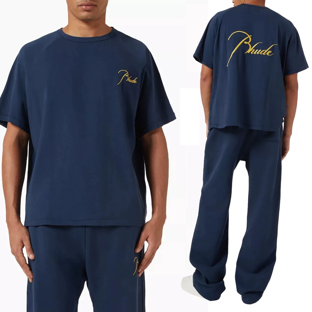 Rhude Gold Script Signature Graphic Oversized T‑Shirt