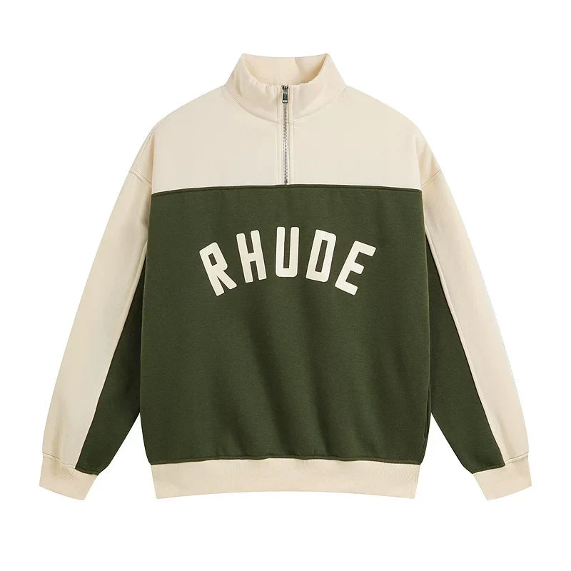 Rhude Contrast Half Zip Velvet Oversized Hoodie