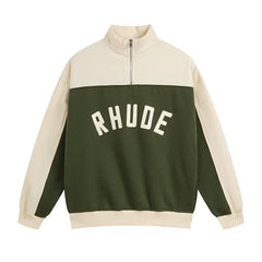 Rhude Contrast Half Zip Velvet Oversized Hoodie