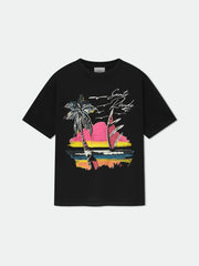 Vintage Sunset Palm Tree Beach Graphic Oversized T‑Shirt